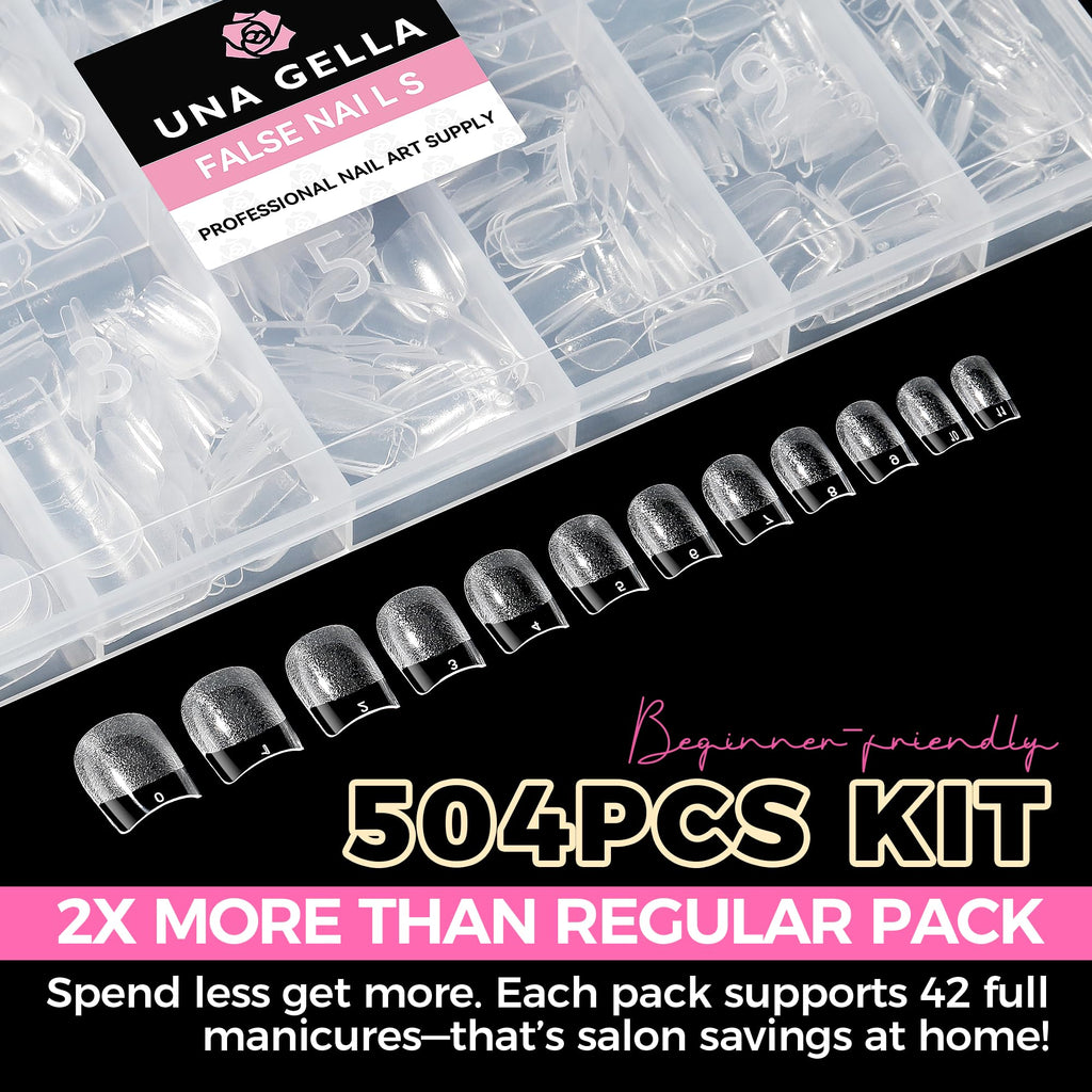 UNA GELLA Short Almond Nail Tips 504PCS Short Fake Nails Soft Press Ons Jansha Store