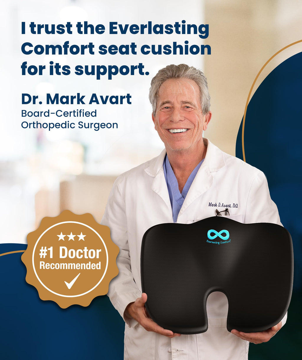 Everlasting Comfort Doctor Recommended Memory Foam Seat Cushion for Office Chairs & Car - Ergonomic Office Desk Accessories - Cushions for Tailbone Pain Relief, Sciatica (Black, Large) Jansha Store