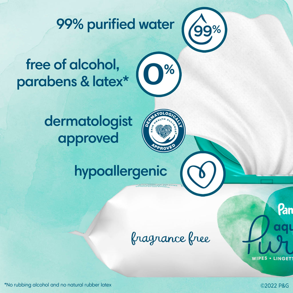 Pampers Aqua Pure Baby Wipes, Unscented, Fragrance Free, 99% Water, Water Based, Multi-Use, 672 Wipes Total (12X Flip-Top Packs) Jansha Store