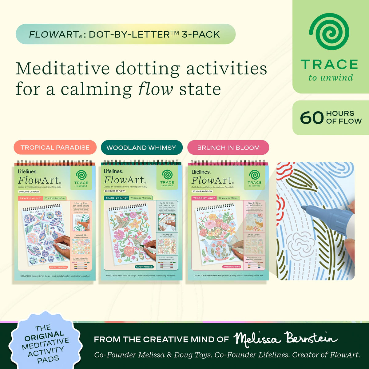 Lifelines FlowArt Activity Pads 3-Pack, Dot-by-Letter Guided Coloring Books Jansha Store