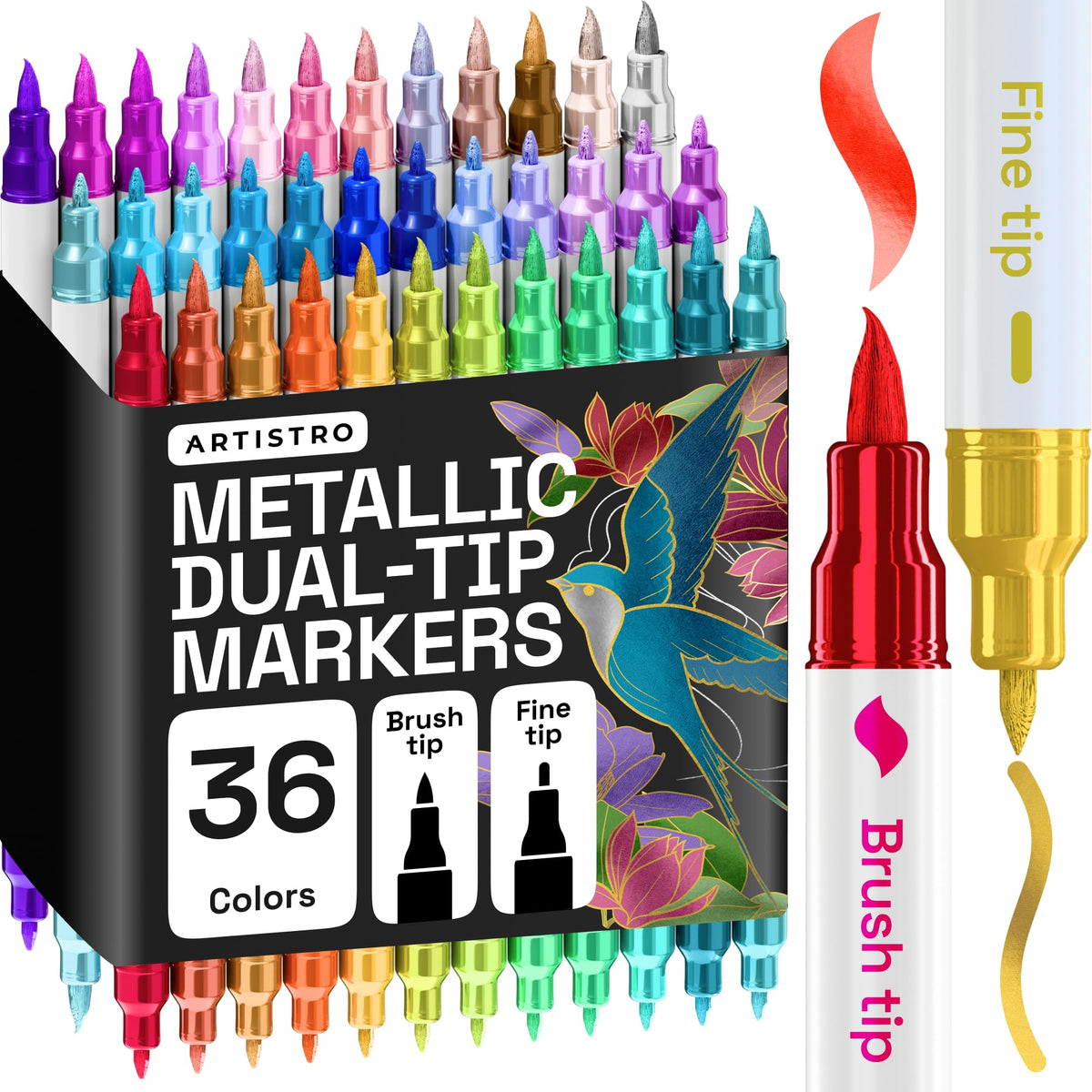 ARTISTRO 36 Multicolor Dual-Tip Acrylic Paint Marker Pens for Drawing Jansha Store