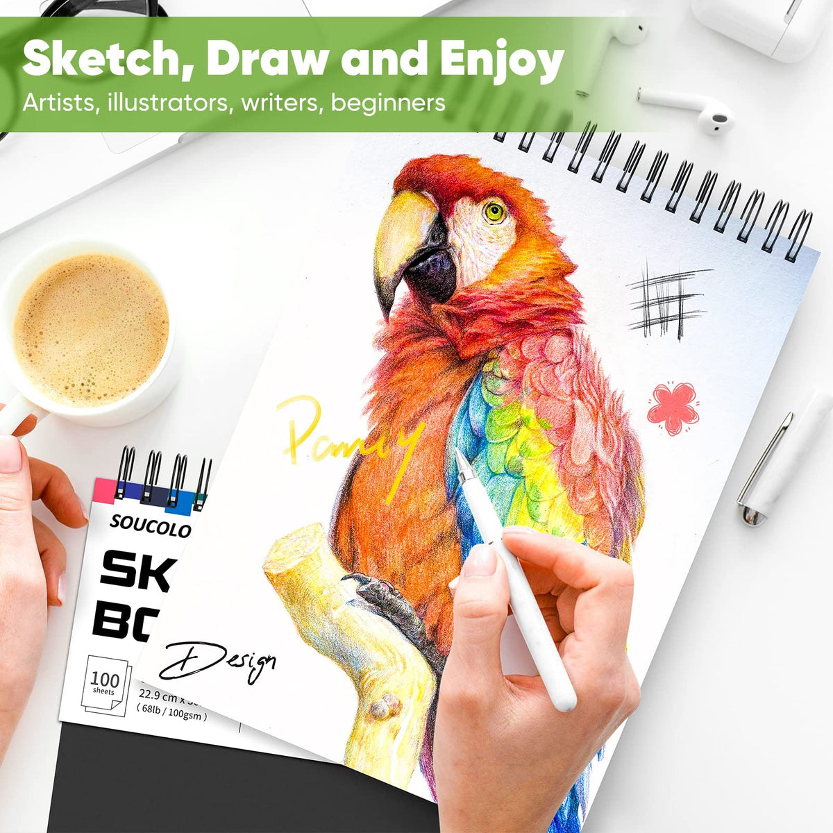 Soucolor Sketch Book 9" x 12", 100 Sheets Kids Art Sketchbook Drawing Pad Jansha Store