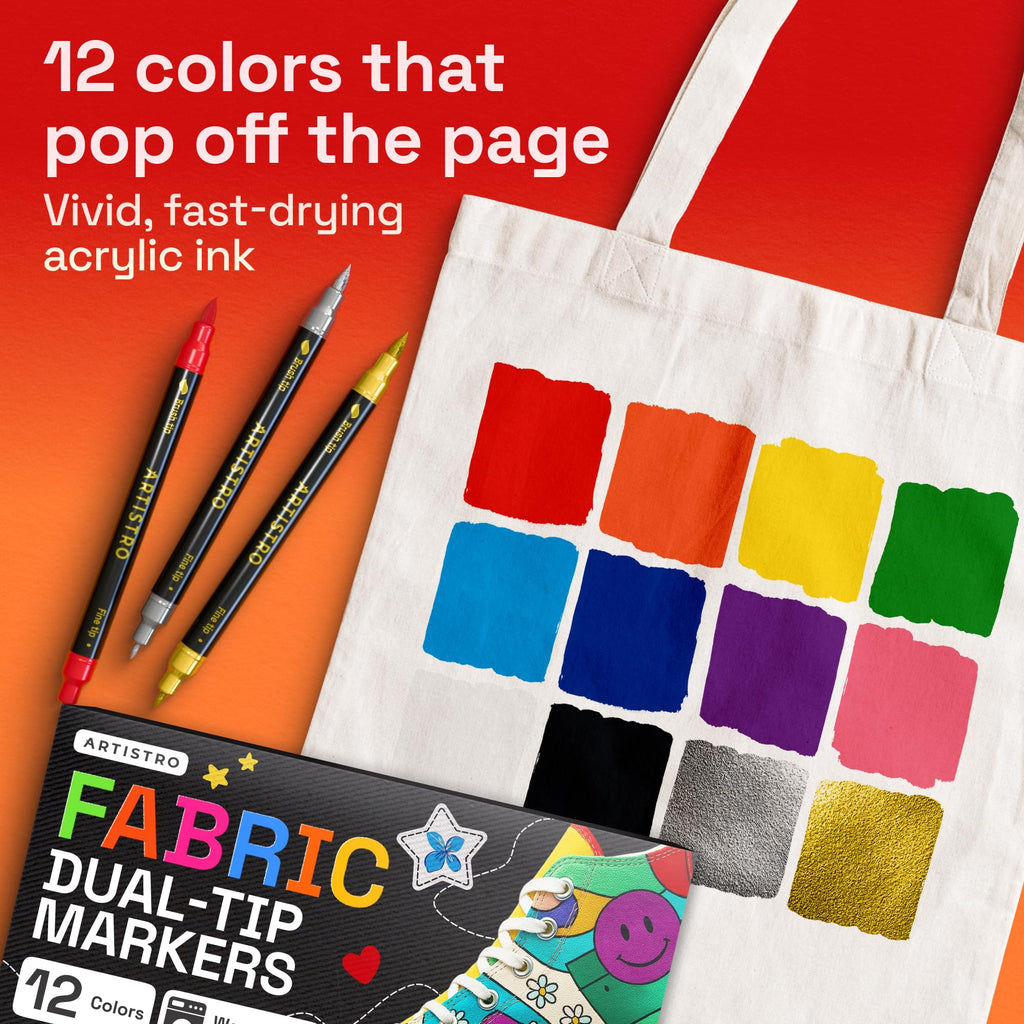 ARTISTRO 5 Black Dual-Tip Fabric Markers Decorating Kit, for Clothes Jansha Store