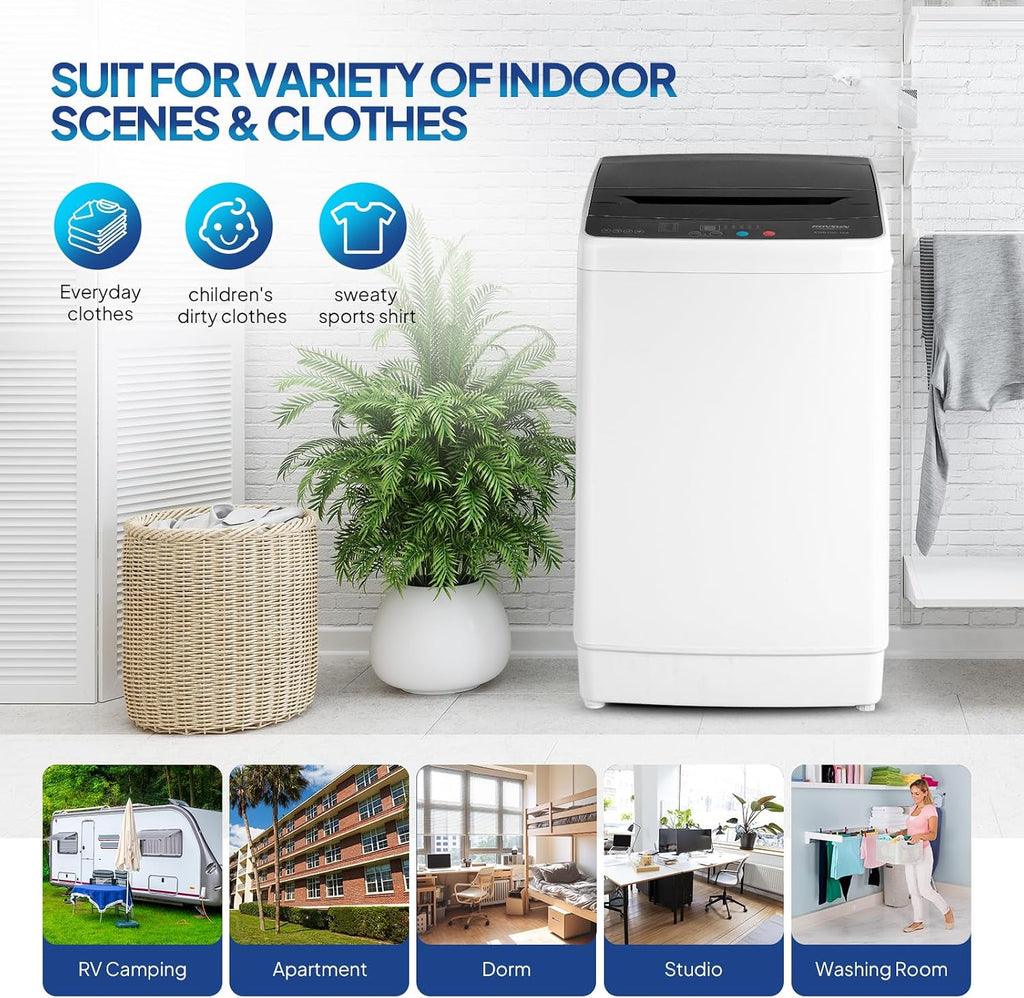 ROVSUN 30LBS Washing Machine, Full-Automatic Portable Washer with Stainless Steel Drum, Electric Laundry Machine, Washer and Spin Dryer Combo with Drain Pump for Home, Apartment Jansha Store