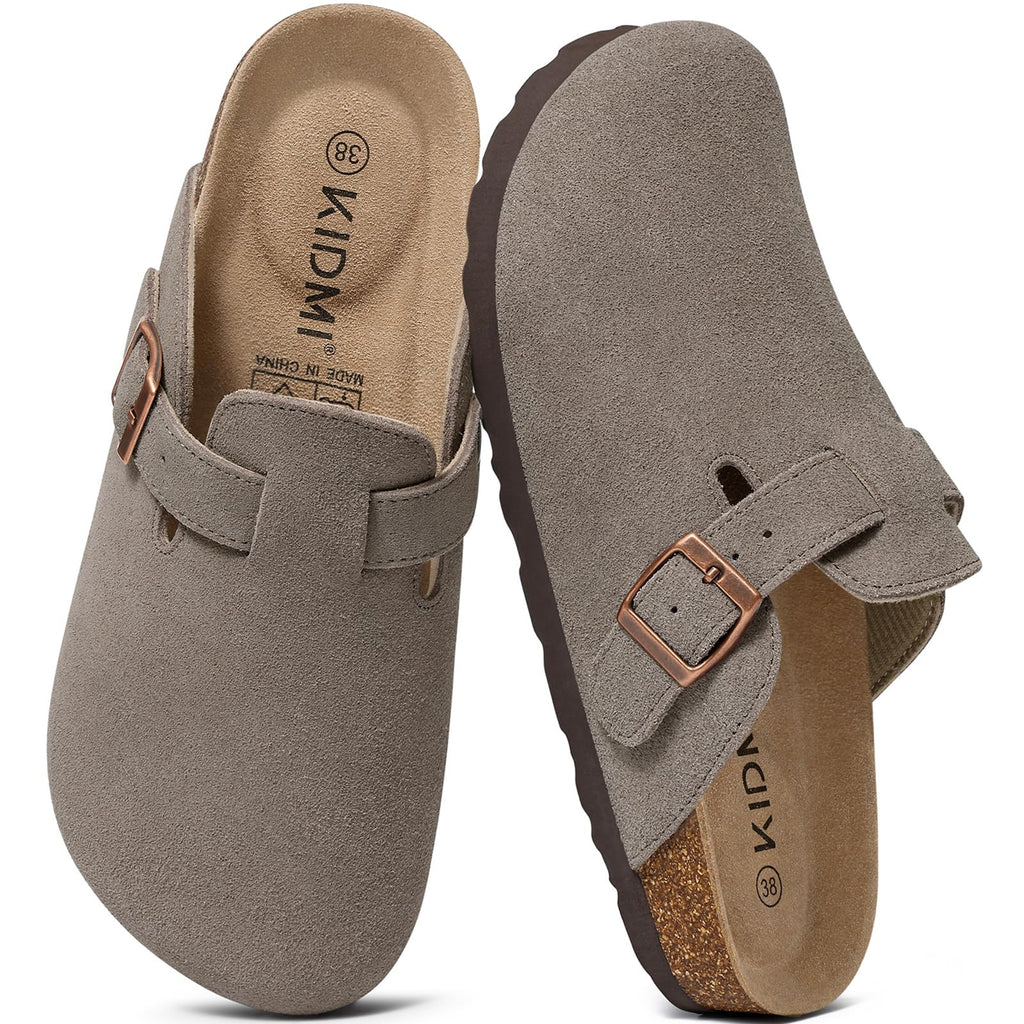 KIDMI Genuine Suede Clogs for Women Men Cork Footbed Mules Potato Shoes Jansha Store