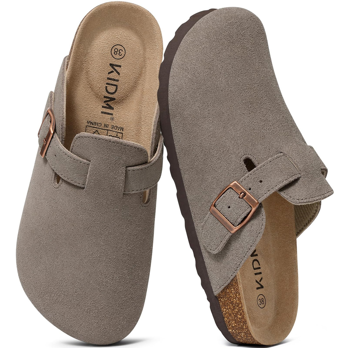 KIDMI Genuine Suede Clogs for Women Men Cork Footbed Mules Potato Shoes Jansha Store