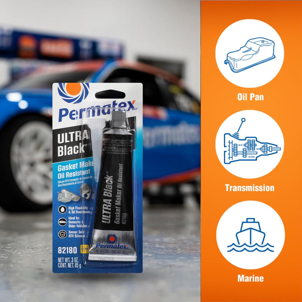 Permatex 82180 Ultra Black Maximum Oil Resistance RTV Silicone Gasket Maker, Sensor Safe and Non-Corrosive, for High Flex and Oil Resistant Applications 3 oz Jansha Store