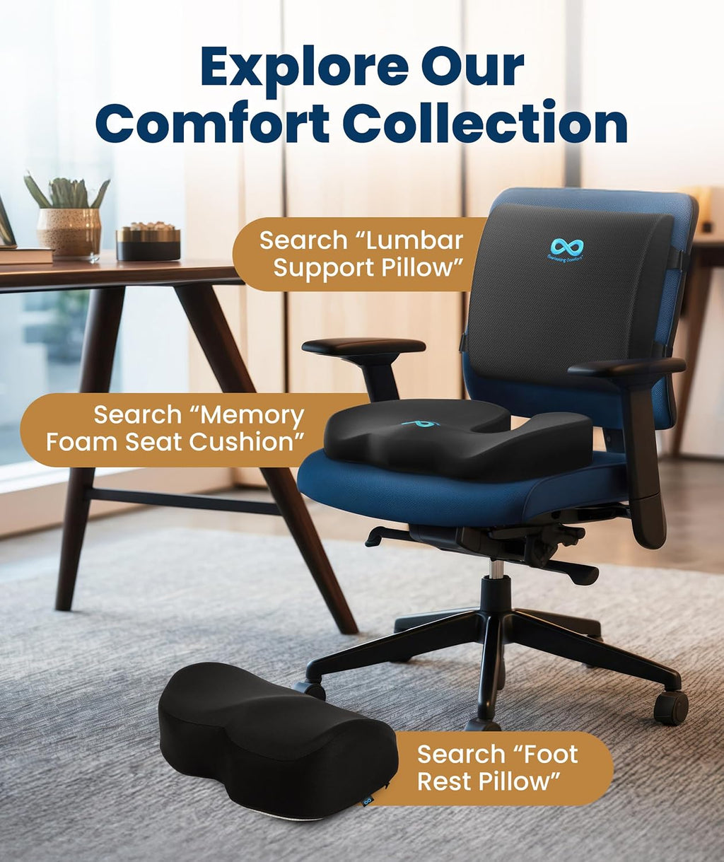 Everlasting Comfort Doctor Recommended Memory Foam Seat Cushion for Office Chairs & Car - Ergonomic Office Desk Accessories - Cushions for Tailbone Pain Relief, Sciatica (Black, Large) Jansha Store