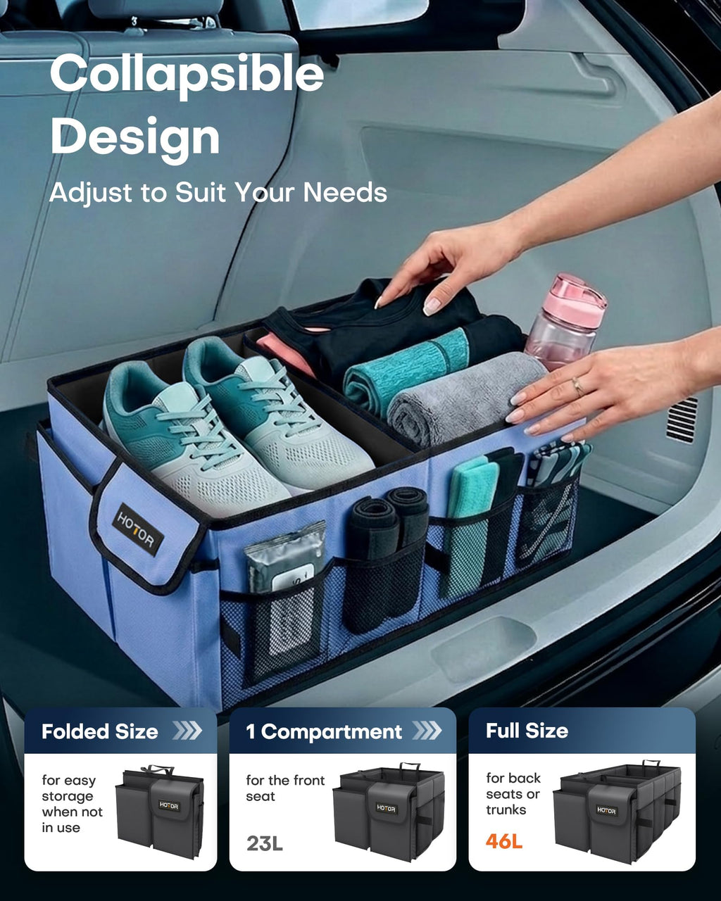 HOTOR Trunk Organizer - Foldable Car Organizer for SUVs & Sedans Storage Jansha Store
