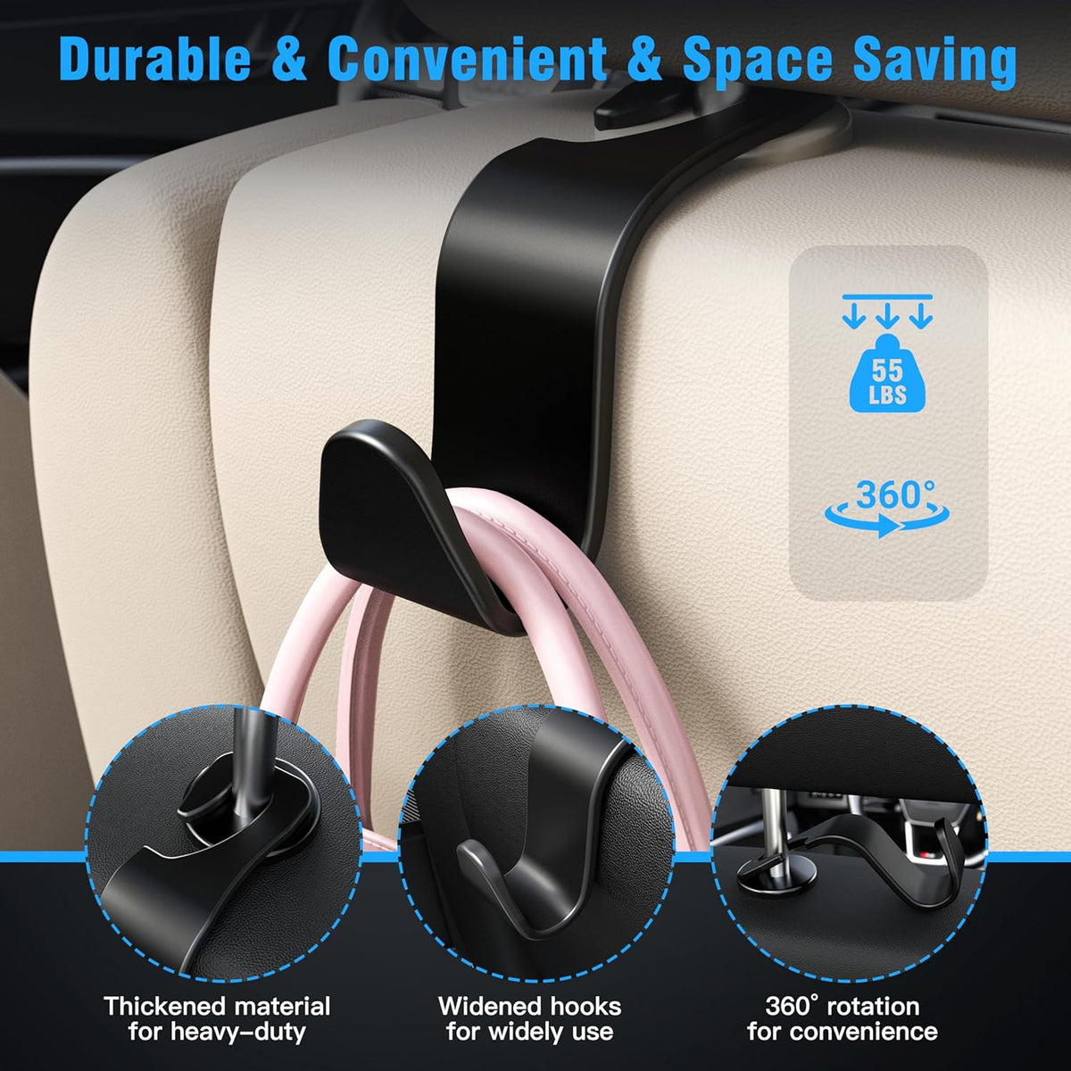 4-Pack Car Headrest Hooks Holds 55lbs Seat Storage Organizer for Bags Jansha Store