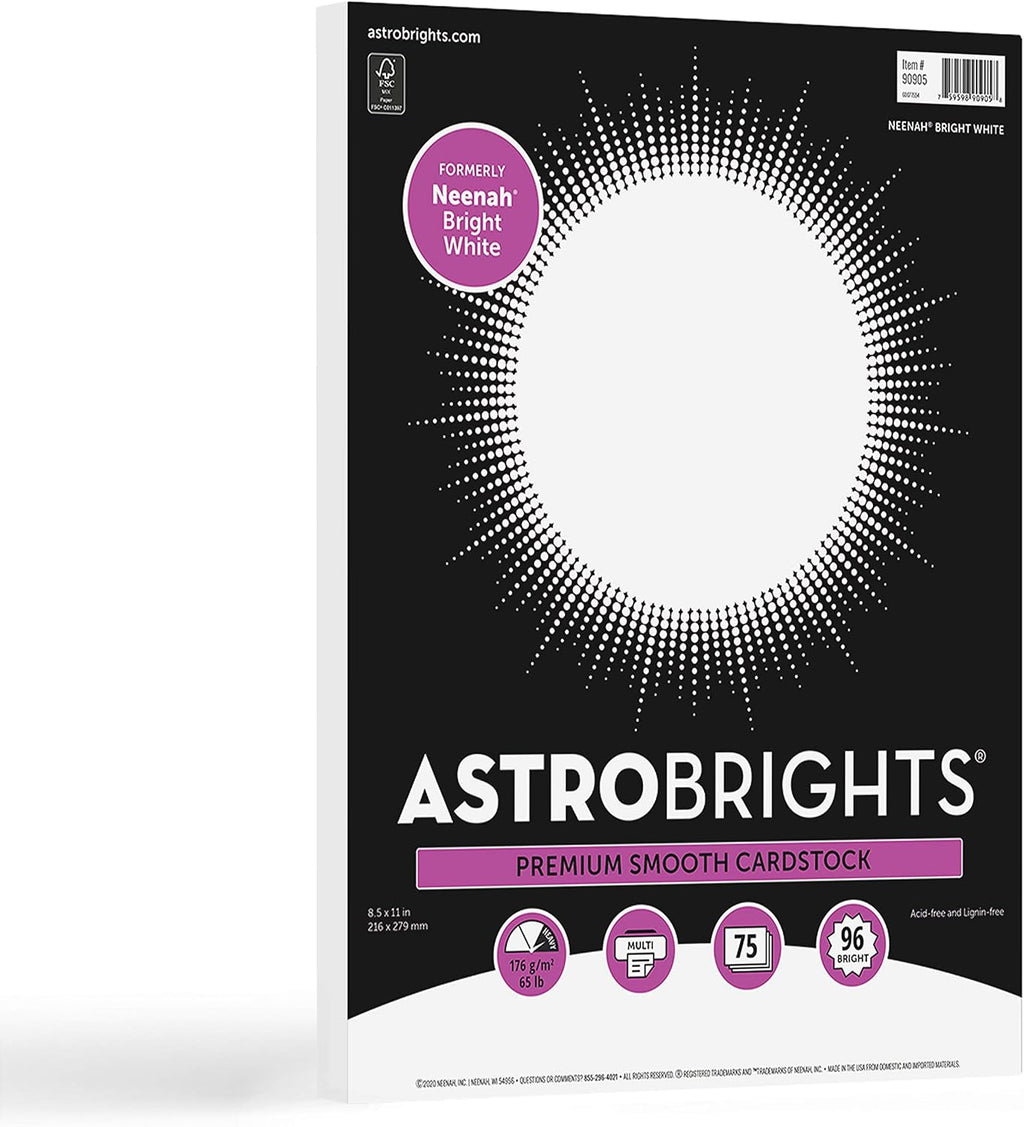 Astrobrights/Neenah Bright White Cardstock, 8.5" x 11", 65 lb, 75 Sheets Jansha Store