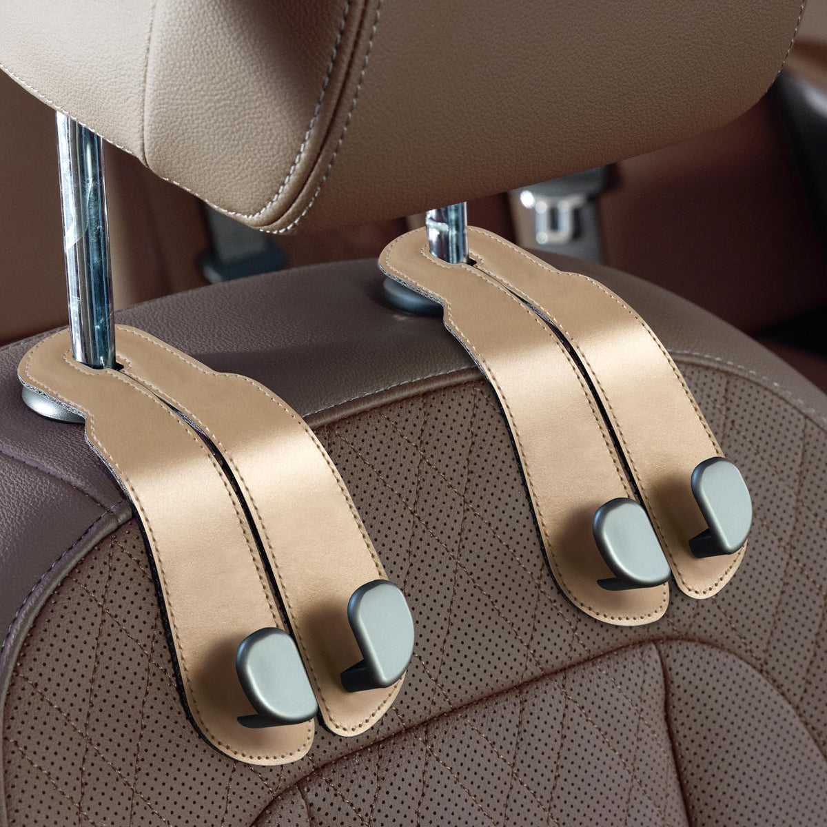CoBak Purse Hook for Car - Universal Premium Stitched Leather and Aluminum-Magnesium Alloy Double Car Seat Back Storage Hook for Purses, Handbags, Bags (2 Pack),Black Jansha Store
