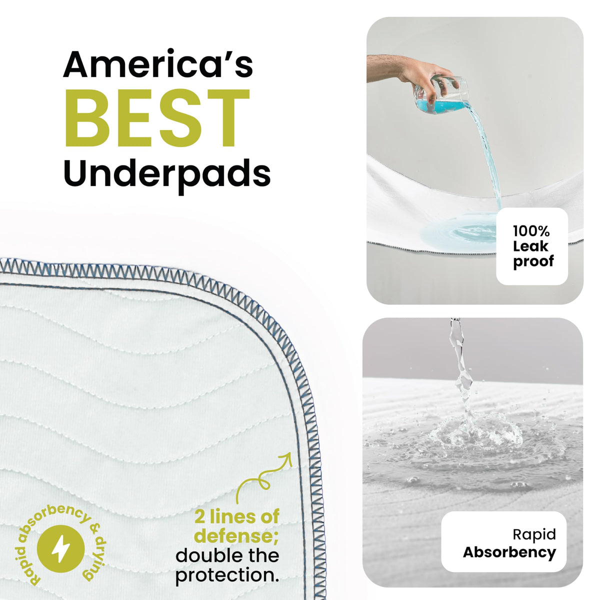 IMPROVIA® Washable Underpads, Heavy Absorbency Reusable Incontinence Pads Jansha Store