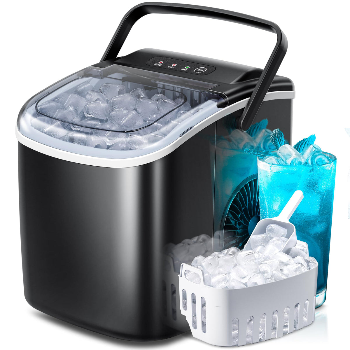Crzoe Countertop Ice Maker, 26Lbs/24H,2 Sizes of Ice, Self-Cleaning,Black Jansha Store