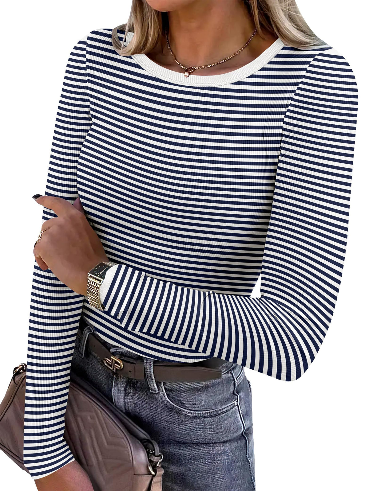 ANRABESS Women Long Sleeve Shirts Ribbed Fitted Tops Jansha Store