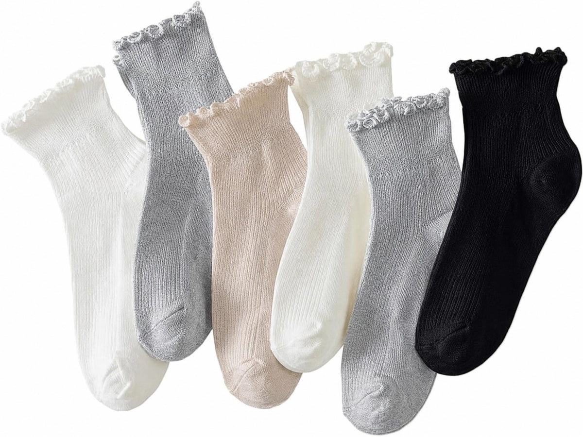 Hstyle 6 Pairs of Ruffle Socks Women, Cute Ruffle Ankle Socks Jansha Store