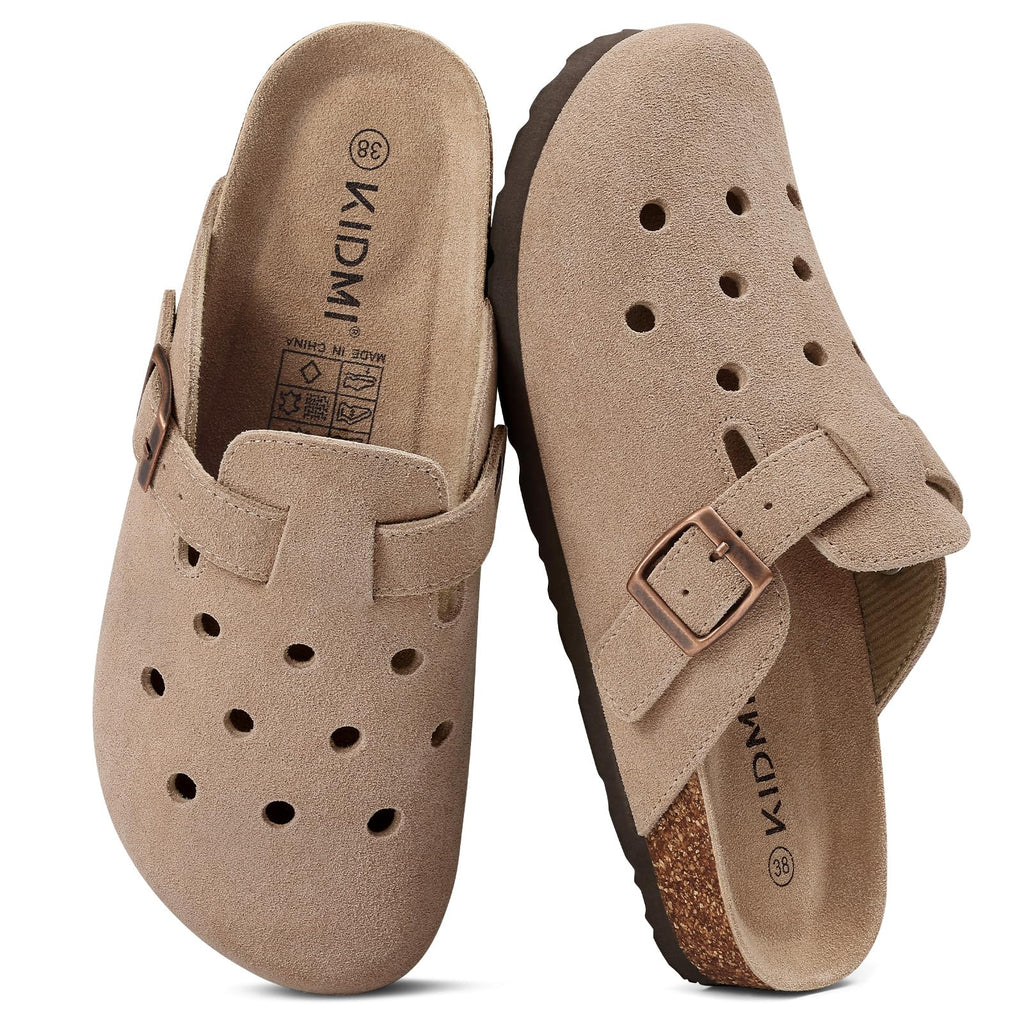 KIDMI Genuine Suede Clogs for Women Men Cork Footbed Mules Potato Shoes Jansha Store