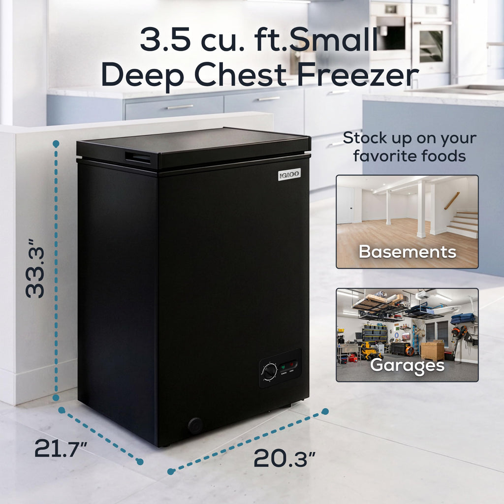 Igloo 5.0 Cu Ft Upright Deep Freezer Chest- Deep Freezer with Quick Freezing System & Adjustable Thermostat - Low Noise Freezer with Removable Basket & LED Lights for Homes, Garages & Basements- White Jansha Store