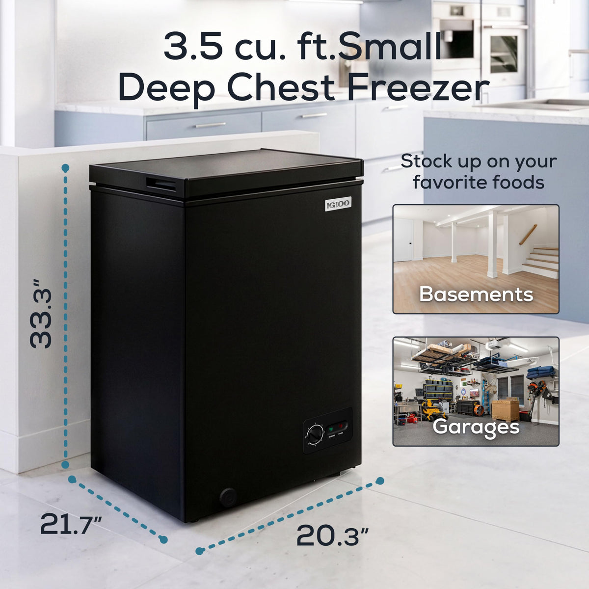 Igloo 5.0 Cu Ft Upright Deep Freezer Chest- Deep Freezer with Quick Freezing System & Adjustable Thermostat - Low Noise Freezer with Removable Basket & LED Lights for Homes, Garages & Basements- White Jansha Store