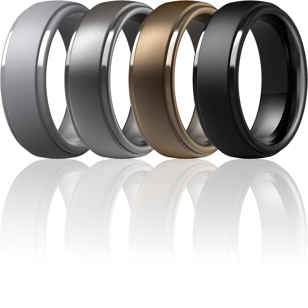 ThunderFit Silicone Rings for Men, Step Edge Rubber Wedding Bands 10mm Wide Jansha Store