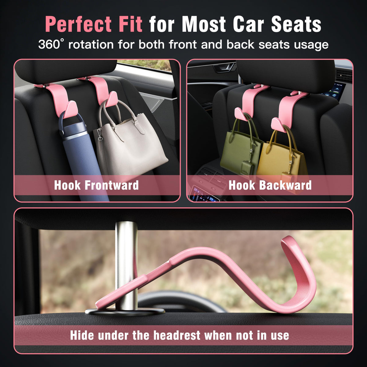 4-Pack Car Headrest Hooks Holds 55lbs Seat Storage Organizer for Bags Jansha Store