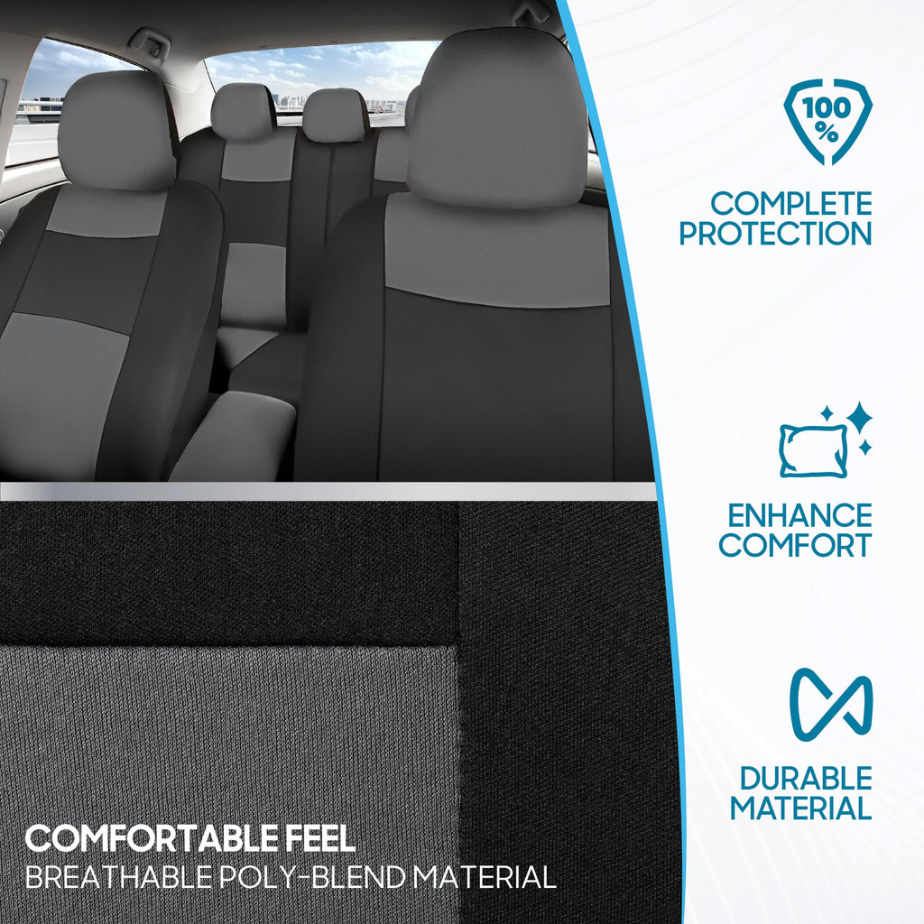 BDK PolyPro Car Seat Covers Full Set in Solid Black, Front and Rear Split Bench Seat Covers for Cars, Easy to Install Car Seats Cover Set and Accessories for Auto Trucks Van SUV - Solid Black Jansha Store