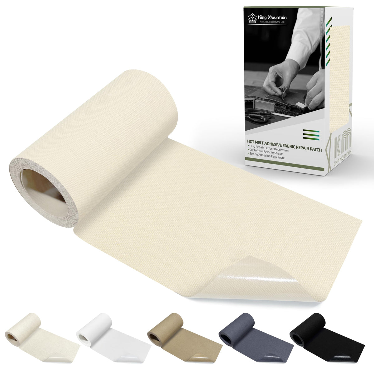 KING MOUNTAIN 100% Cotton Fabric Iron-on Repair Patch, Inside&Outside Clothes Repair Patch, 3"x60" with Backing Glue Repair Decorative Patch kit (Off-White) Jansha Store
