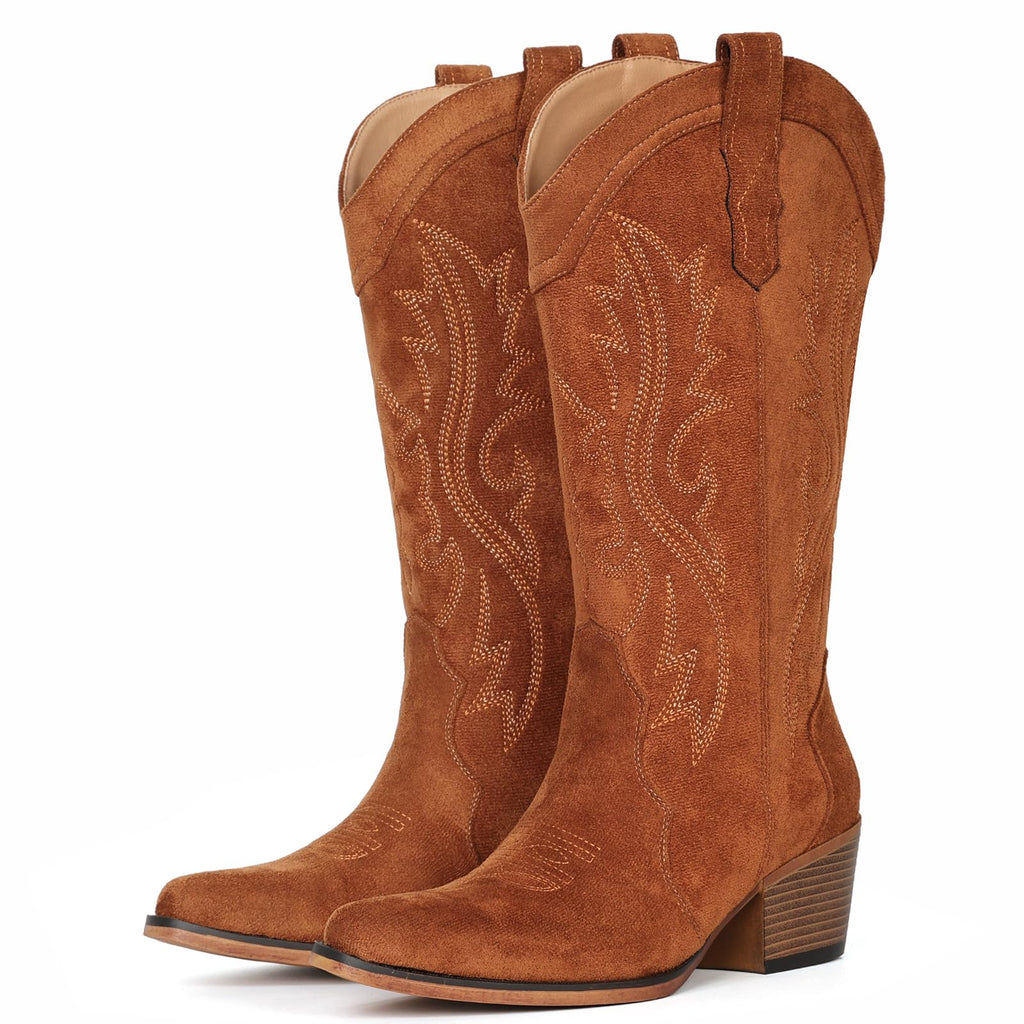 IUV Cowboy Boots For Women Western Cowgirl Boots Mid Calf Snip Toe Jansha Store