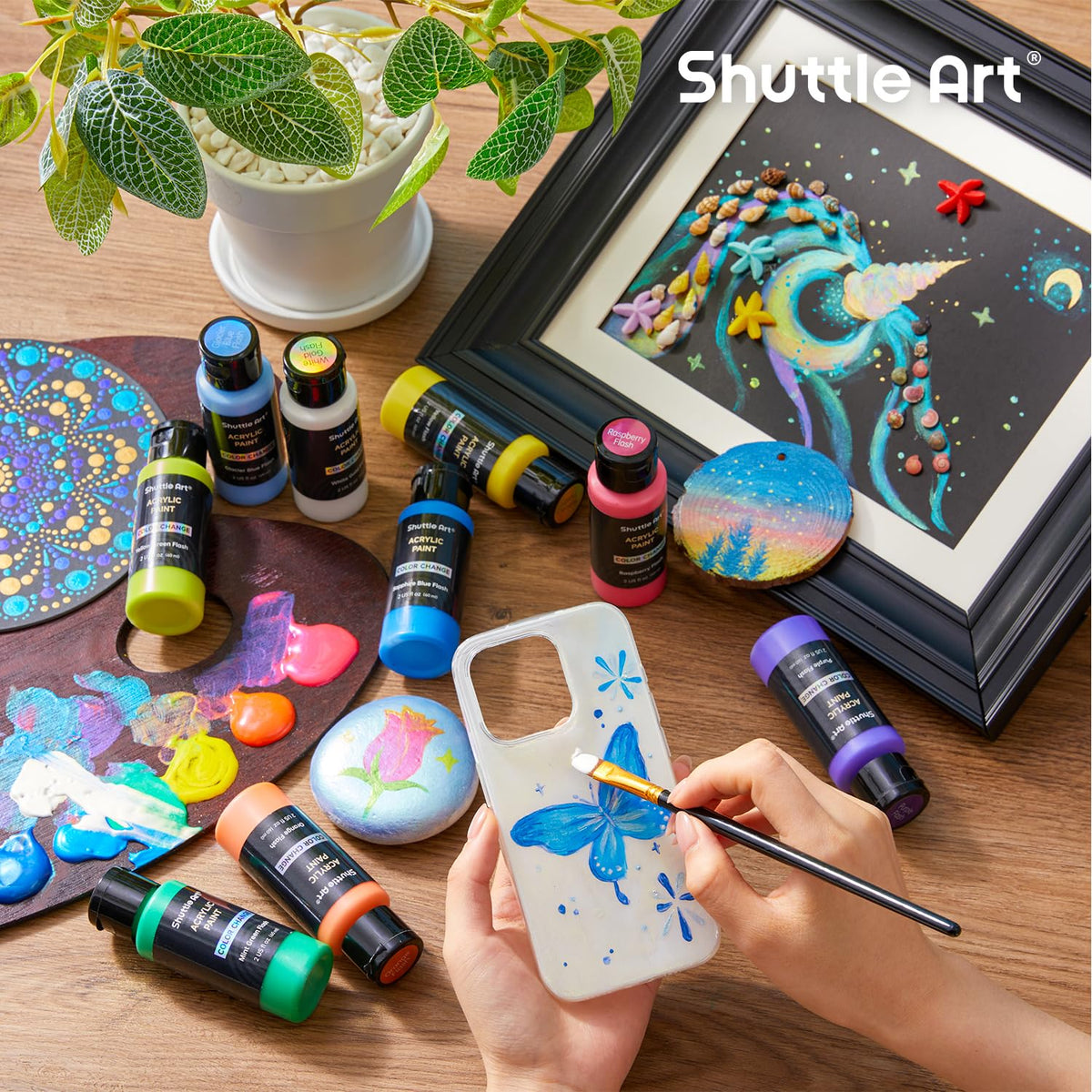 Shuttle Art Acrylic Paint, 36 Colors Acrylic Paint Set with Brushes & Palette, 2oz/60ml Bottles, Rich Pigments Non-toxic for Artists Kids & Adults, Painting on Canvas Rocks Ceramic Wood Jansha Store