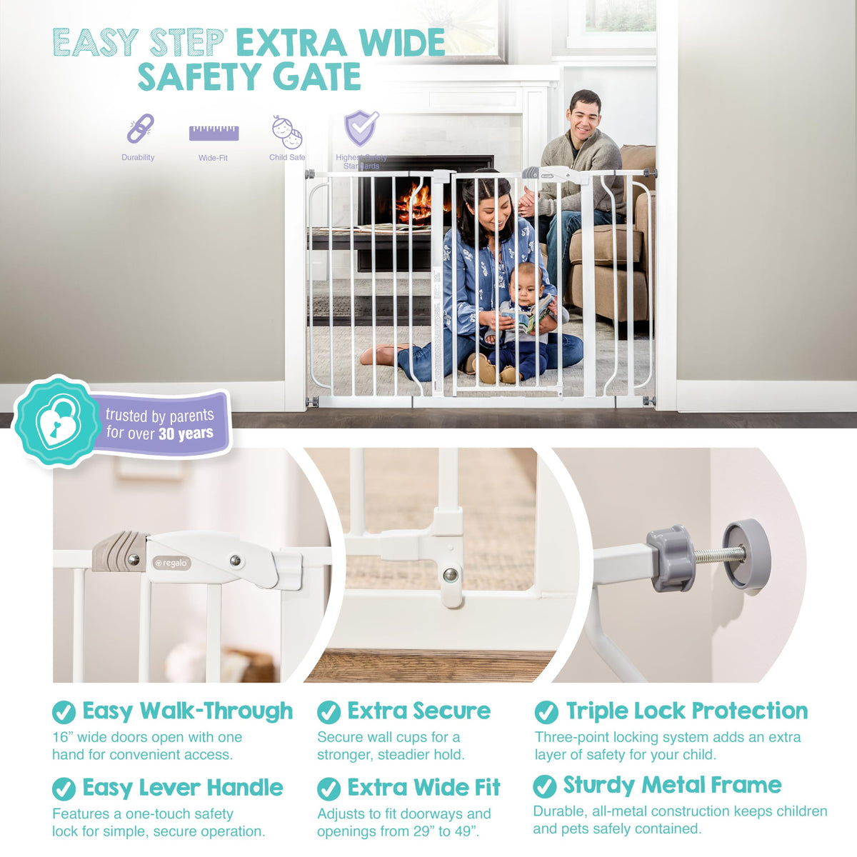 Regalo Safety 29"-38.5" Easy Step Baby Gate, Bottom of Stairs & Doorways Jansha Store