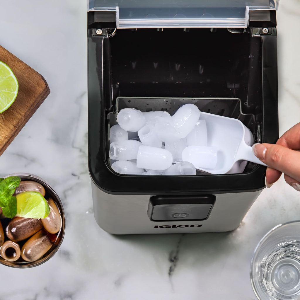 Igloo Portable Ice Maker with Scoop - Ice Maker with LED Control Panel & 1.5 Quart Water Tank - Stainless Ice Cube Maker Produces 26 Lbs. of Ice in 24 Hours with 9 Large or Small Cubes in 7 Minutes Jansha Store
