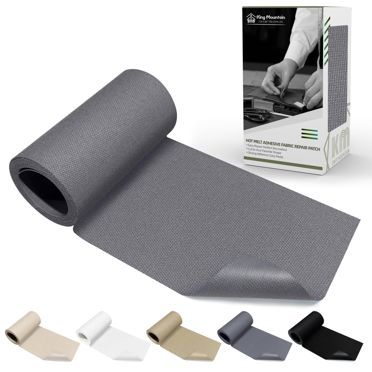 KING MOUNTAIN 100% Cotton Fabric Iron-on Repair Patch, Inside&Outside Clothes Repair Patch, 3"x60" with Backing Glue Repair Decorative Patch kit (Off-White) Jansha Store