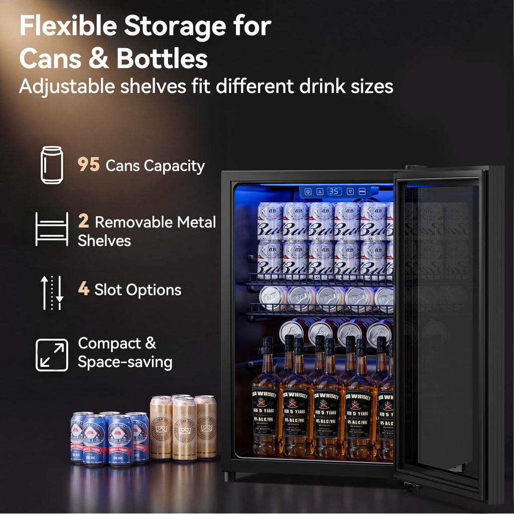 3.2 Cuft Beverage Fridge, 130 Can Mini Fridge With Glass Door, Black Jansha Store