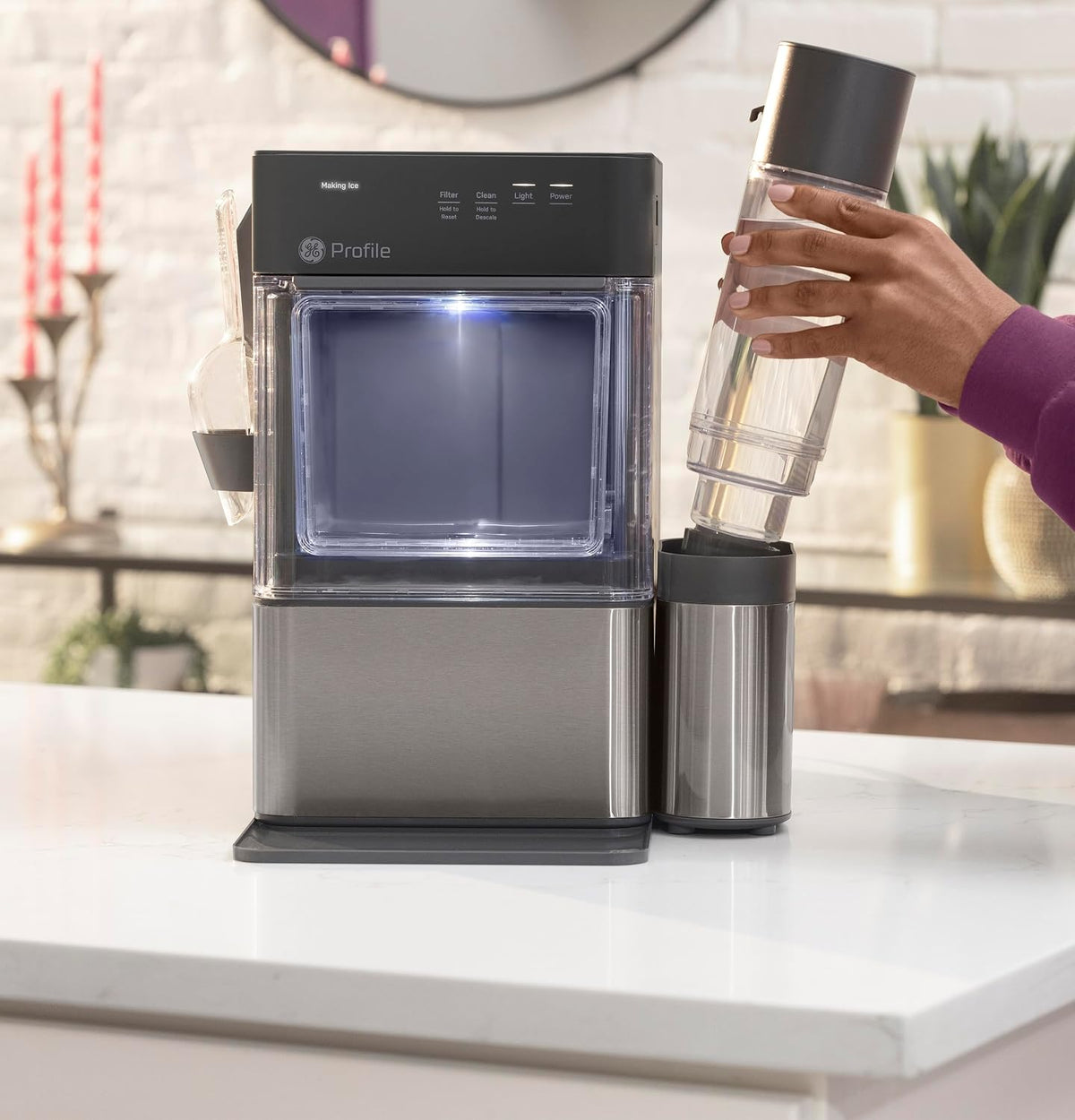GE Profile Opal MINI PRO Nugget Ice Maker w/Side Tank, Portable Countertop Pebble Ice Machine, 36 lbs/Day, Top Fill, 6 Pack Descaler & Scoop, Stainless Steel Jansha Store
