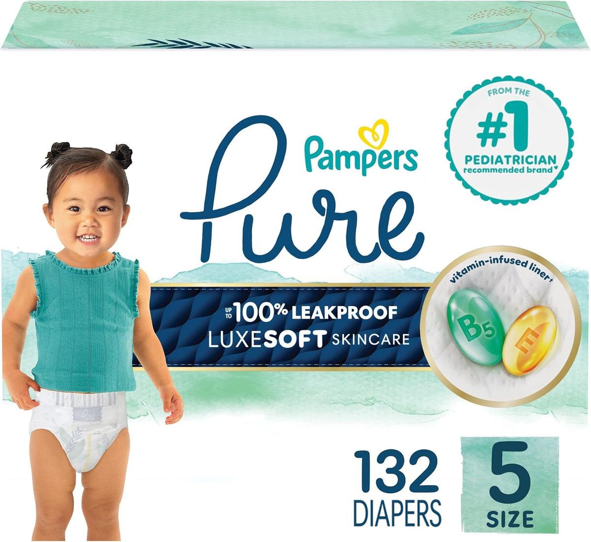 Pampers Pure Baby Diapers, Size 5 (27+ lbs), 132 Jansha Store