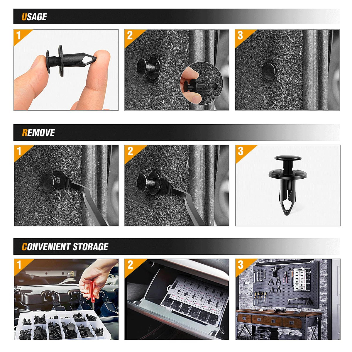 GOOACC 240PCS Bumper Retainer Clips Car Plastic Rivets Fasteners Push Retainer Kit 12 Popular Sizes Auto Push Pin Rivets Set -Door Trim Panel Fender Clips for GM Ford Toyota Honda Chrysler Jansha Store