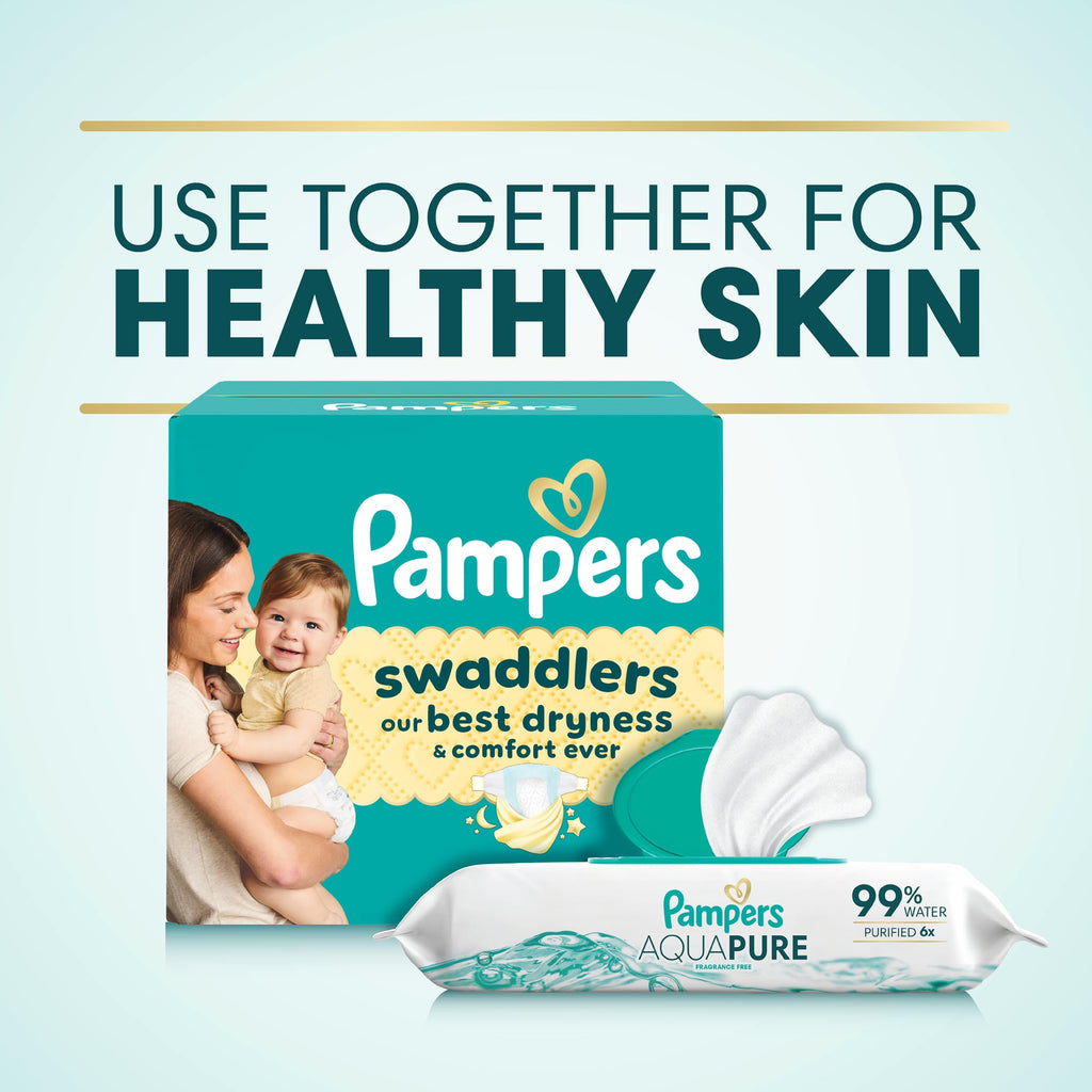 Pampers Aqua Pure Baby Wipes, Unscented, Fragrance Free, 99% Water, Water Based, Multi-Use, 672 Wipes Total (12X Flip-Top Packs) Jansha Store