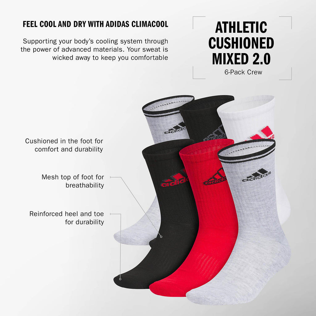 adidas Mens Athletic Cushioned 6-Pack Crew Socks Casual - Green Jansha Store