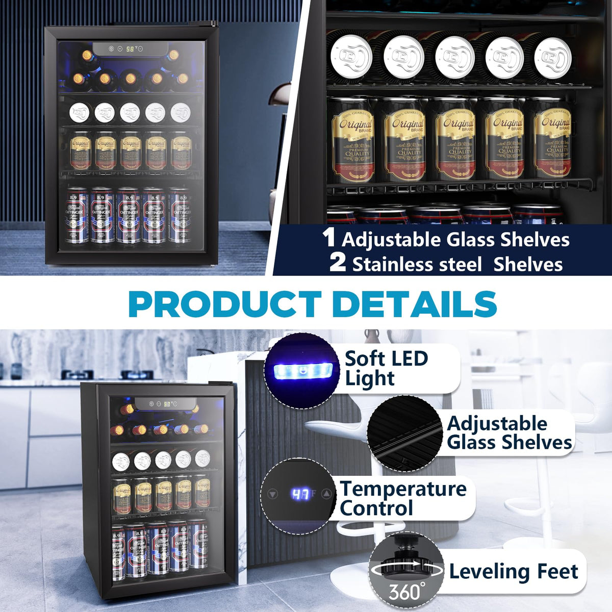 Electactic Mini Fridge 130 Can Beverage Refrigerator Cooler, 3.2 Cu.Ft Drink Fridge for Soda Wine Beer, Adjustable Temperature Control for Home Office, Black Jansha Store
