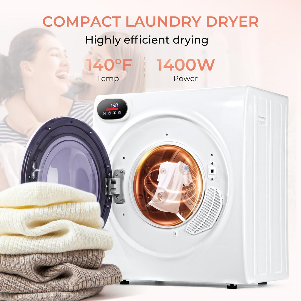 Euhomy Compact Laundry Dryer, 3.5 cu ft Front Load Stainless Steel Clothes Dryers With Exhaust Pipe, 1500W, LCD Control Panel Four-Function Portable Dryer For Apartments, Home, Dorm, White Jansha Store