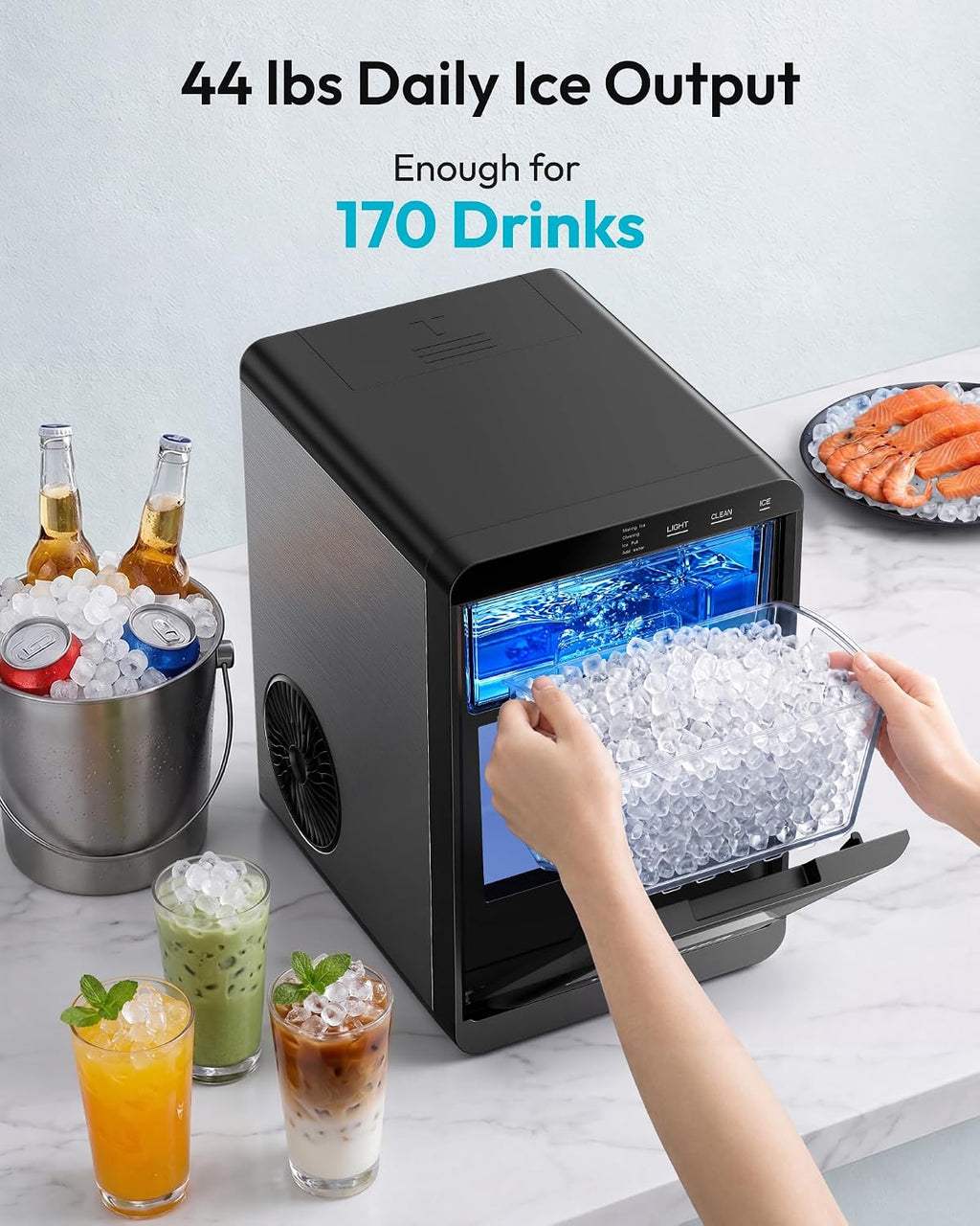 EUHOMY Nugget Ice Maker Countertop, 44lbs/24H, Ready in 7-10Mins, Black Jansha Store