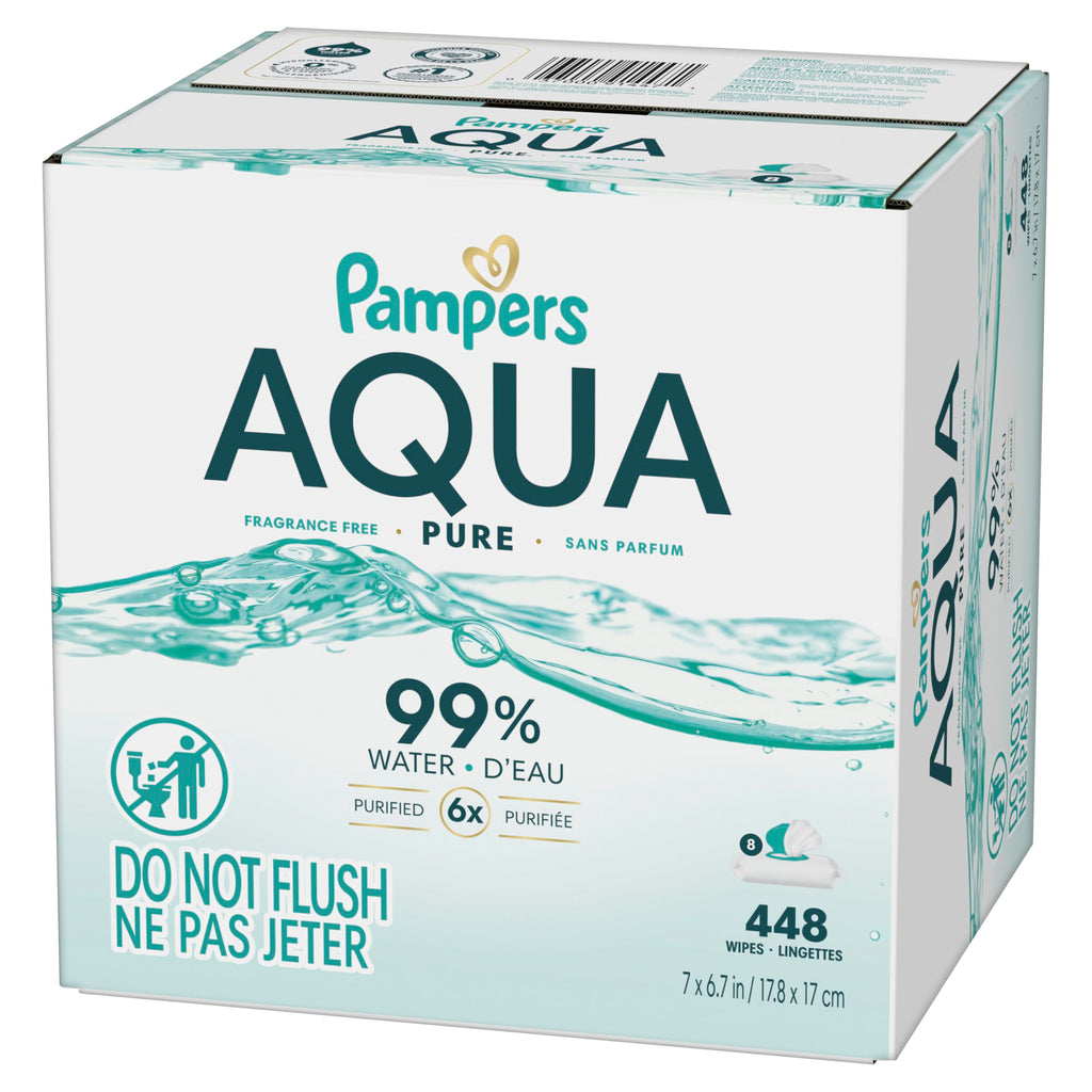 Pampers Aqua Pure Baby Wipes, Unscented, Fragrance Free, 99% Water, Water Based, Multi-Use, 672 Wipes Total (12X Flip-Top Packs) Jansha Store