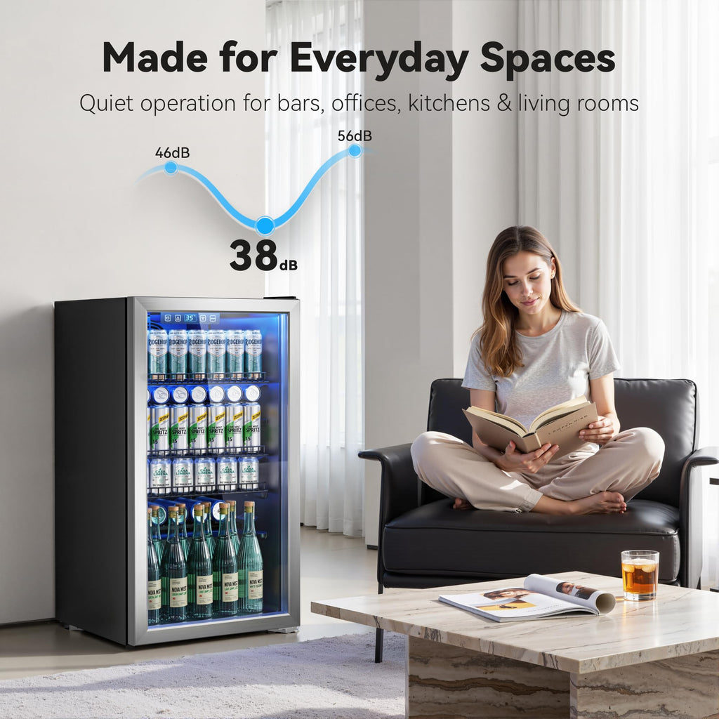 130 Can Beverage Refrigerator, 3.2 Cu.ft Fridge, Glass Door Jansha Store