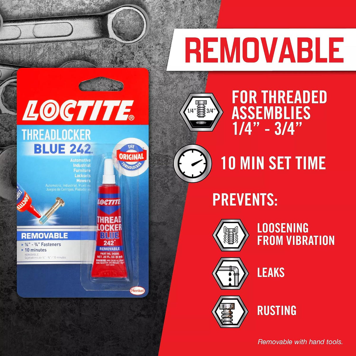 Loctite Threadlocker Blue 242 - Removable Thread Lock Glue for Nuts, Bolts, & Fasteners, Medium Strength Screw Glue to Prevent Loosening & Corrosion - 6 ml, 1 Pack Jansha Store