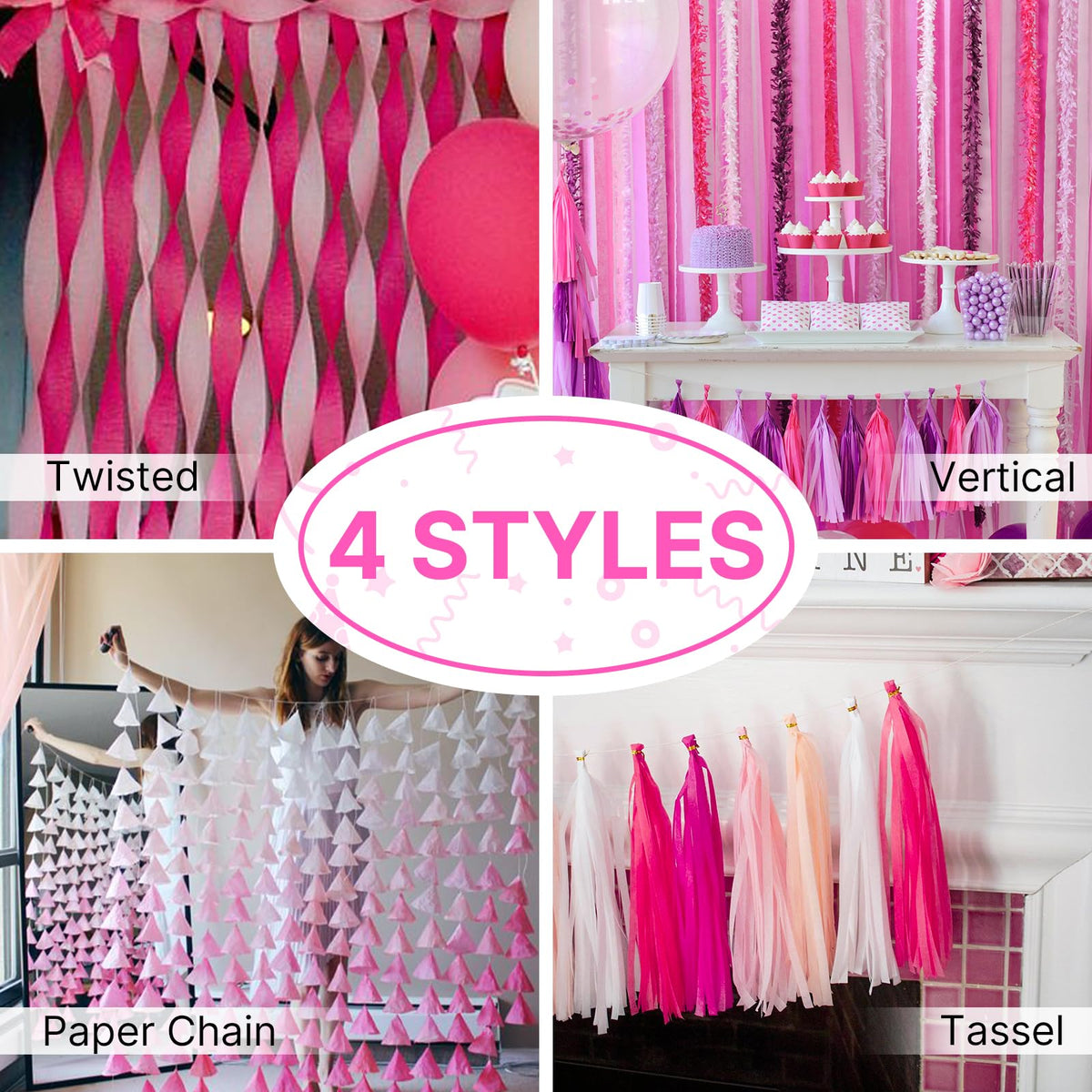 PartyWoo Pastel Crepe Paper Streamers 6 Rolls 492 FT Streamers Jansha Store