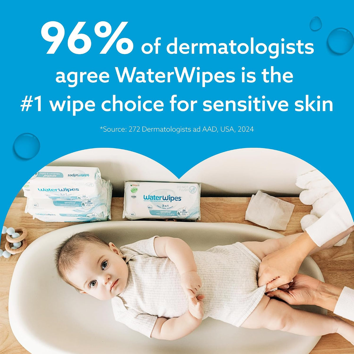WaterWipes Sensitive+ Newborn & Baby Wipes, 3-In-1 Cleans, Cares, Protects, 99.9% Water, Unscented & Hypoallergenic, 720 Count (12 Packs) Jansha Store