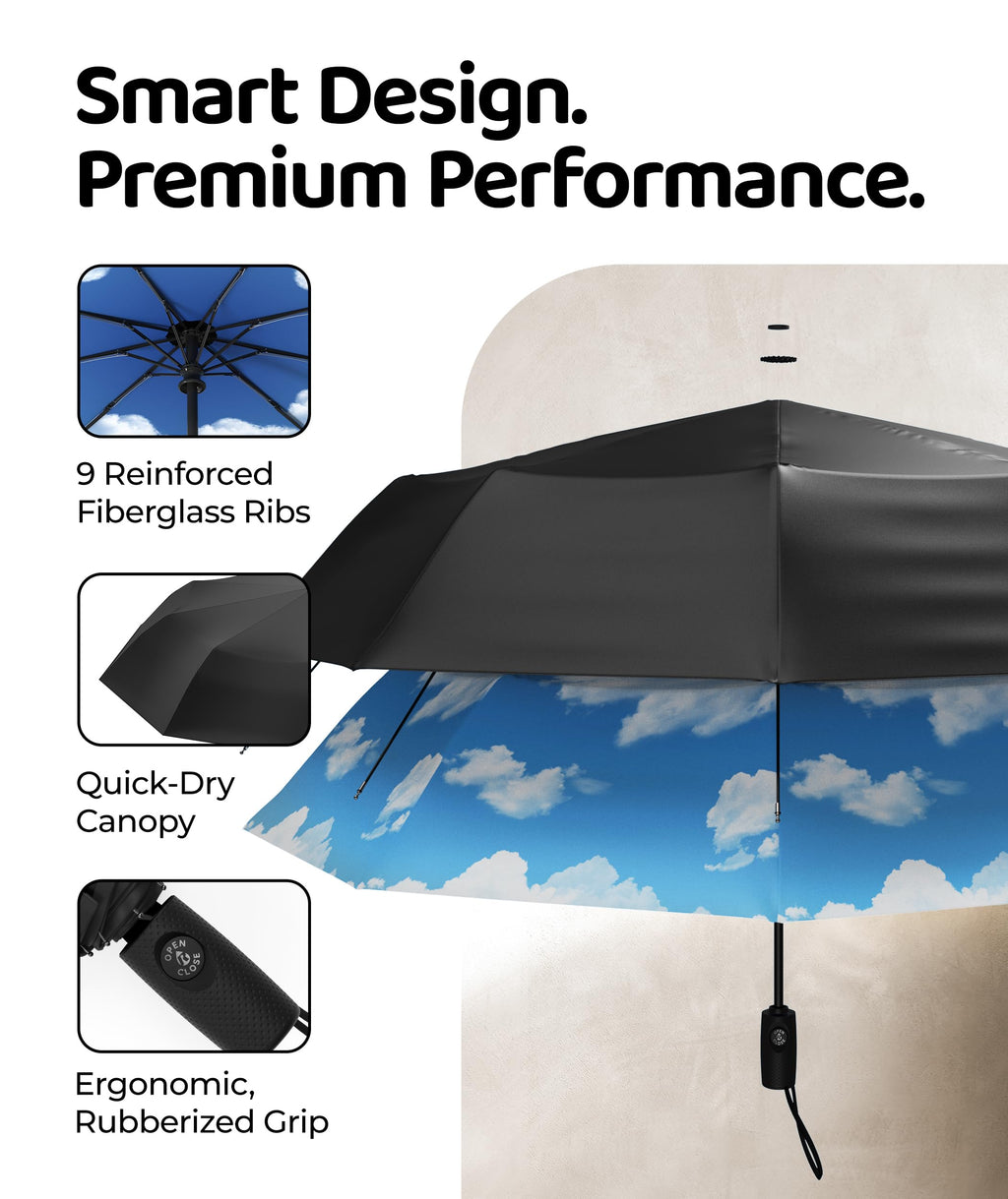Windproof Travel Umbrella - Compact & Withstands Winds up to 100MPH, Strongest Premium Auto Folding Umbrella for Rain and Sun - Durable, Light & Portable for Women & Men, Fits Backpack & Cars Jansha Store