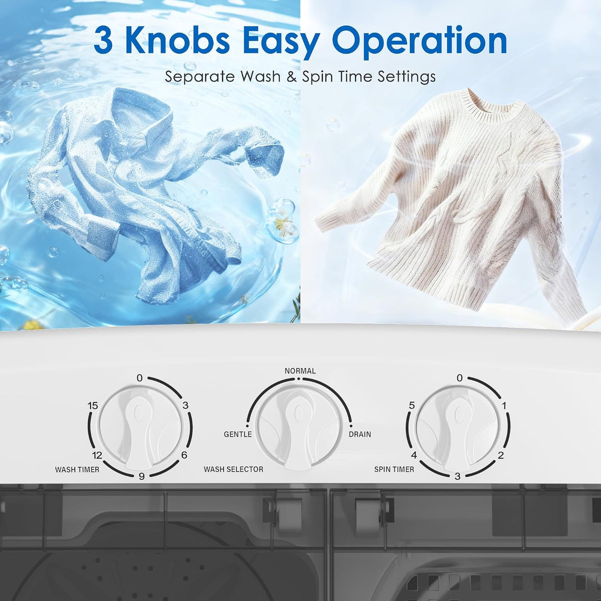 INTERGREAT Portable Washing Machine, 25lbs Compact Portable Washer and Dryer Combo with Timer Knobs, Twin Tub Mini Laundry Washer for Apartments, Dorm, Rv, Camping, Gray Jansha Store
