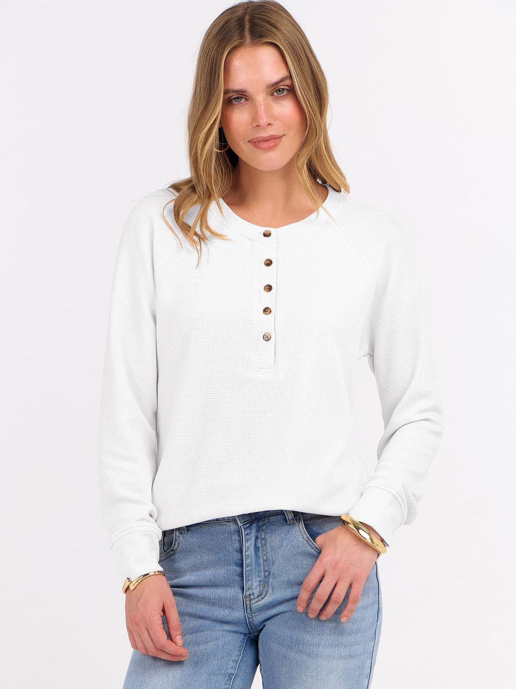 ANRABESS Women's Waffle Knit Henley Top Long Sleeve Shirts Jansha Store