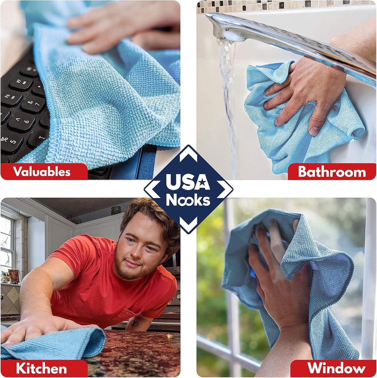 USANOOKS Microfiber Cleaning Cloth Grey - 12 Pcs (12.5"x12.5") - High Performance - 1200 Washes, Ultra Absorbent Microfiber Towel Weave Grime & Liquid for Streak-Free Mirror Shine - Car Washing Cloth Jansha Store
